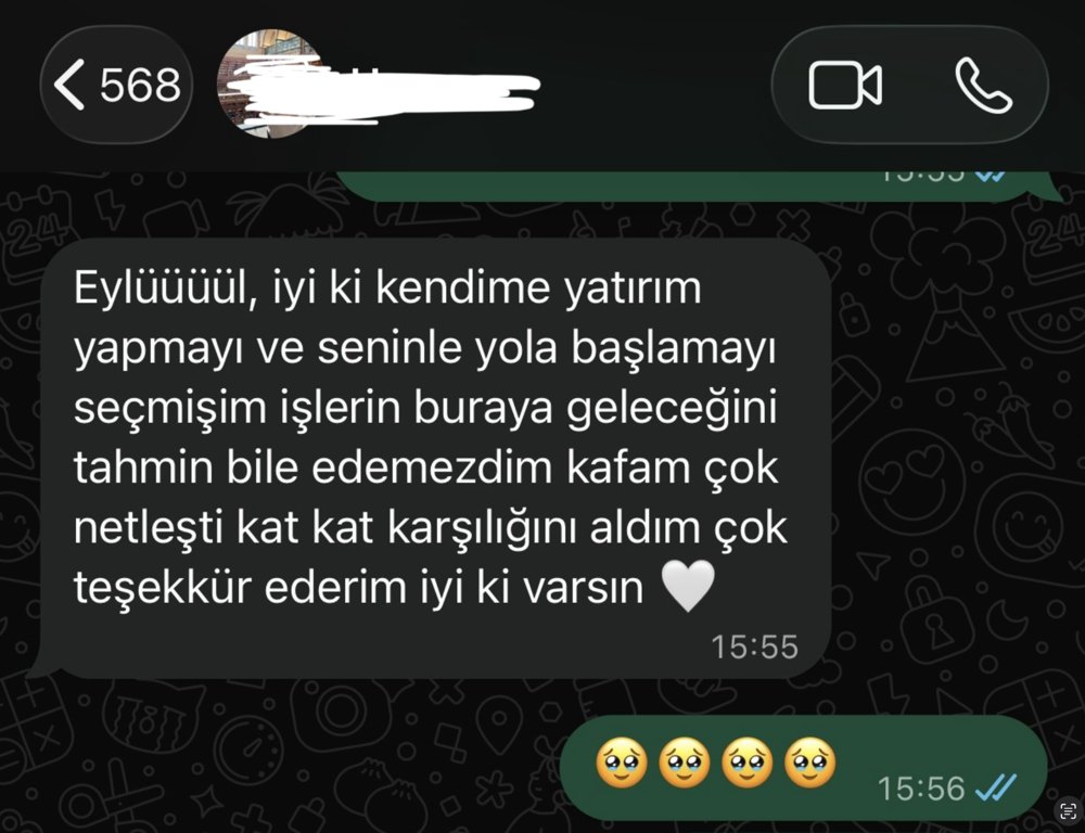 Bir katılımcının mesajı: İyi ki kendime yatırım yapmayı ve seninle yola başlamayı seçmişim, kafam çok netleşti, kat kat karşılığını aldım